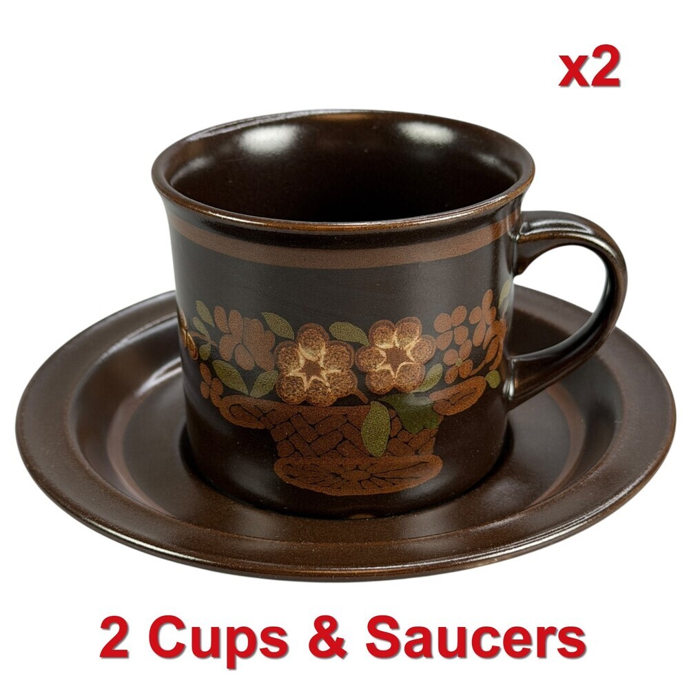 Royal Doulton Basque Cup & Saucer (x2) Lambeth Stoneware Cottagecore 1974 VTG